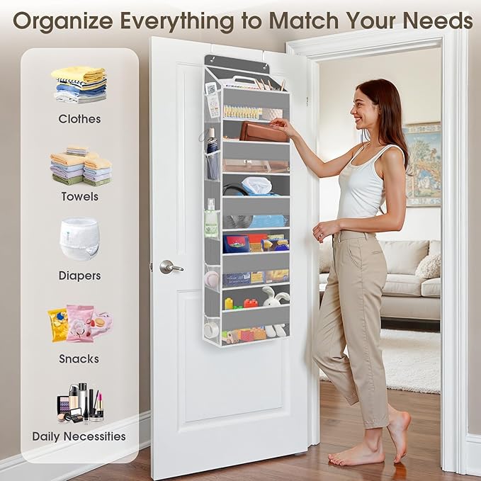 2 Pcs Over The Door Organizer Large Capacity Hanging Storage Room Organizer | 40 lb Capacity, Ultra-Sturdy, Foldable, Mesh Design with Clear Window, Space-Saving Organizer for Pantry, Nursery & Closet