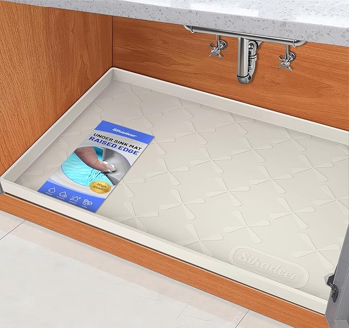 SIKADEER Waterproof Under Sink Mat Food-Grade Kitchen Shelf Liner 19" x 19" | Thick Raised Edge Cabinet Protector, BPA Free Kitchen Organizer and Storage, Non-Slip Dog & Cat Mat, Silicone Drying Mat
