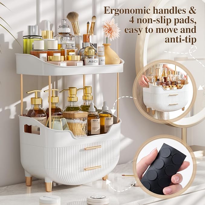 caktraie 4-Tier Makeup Organizer Bathroom Countertop Storage White | Versatile Storage for Vanity, Desk, Bedroom, Holds Lipstick, Perfume, Skincare, Mask, Cosmetics