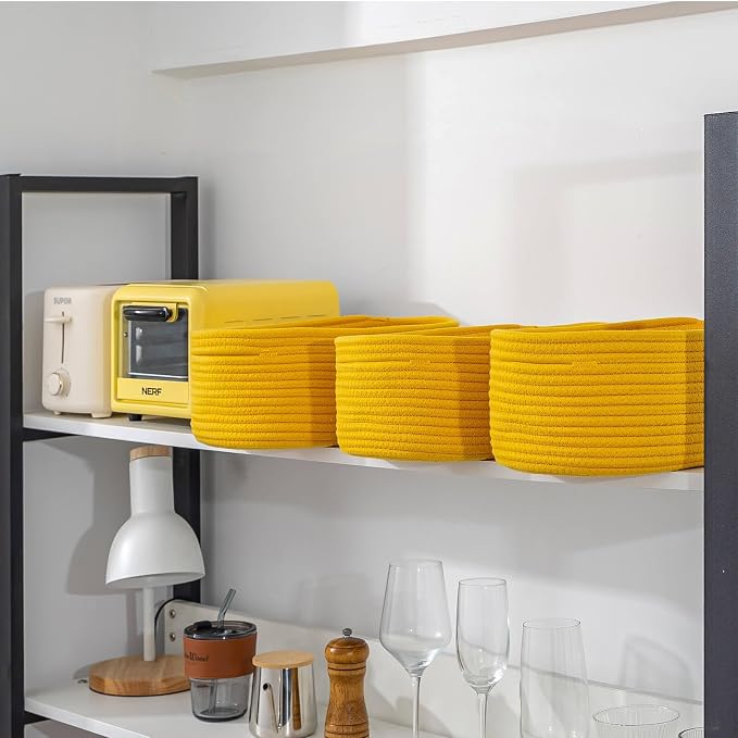 CubesLand Cube Shelf Closet Storage Baskets Bins Set 2 | Woven Basket for Organizing/Storage,Long-lasting &Skin-friendly Toy Storage Basket Bin,Stylish Room Decor Basket,Yellow