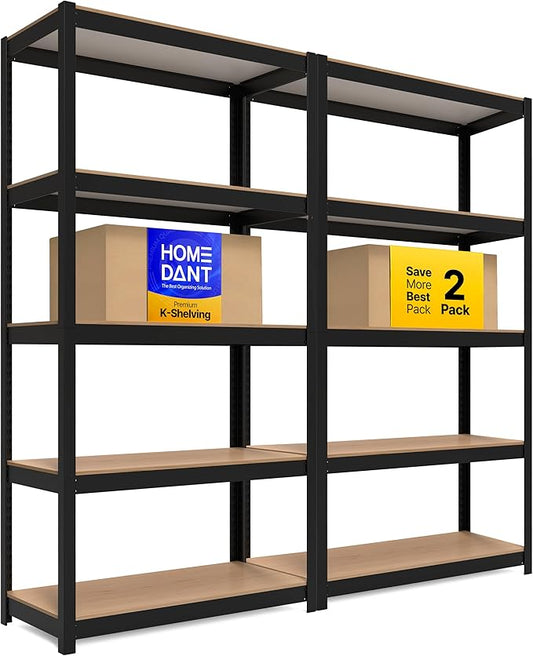 HOMEDANT House 36.2" W 5 Tier Heavy Duty Garage Shelving Adjustable Metal Rack Storage Shelves Standing Shelf Unit Organizers Pantry Closet Office Black 2Pack