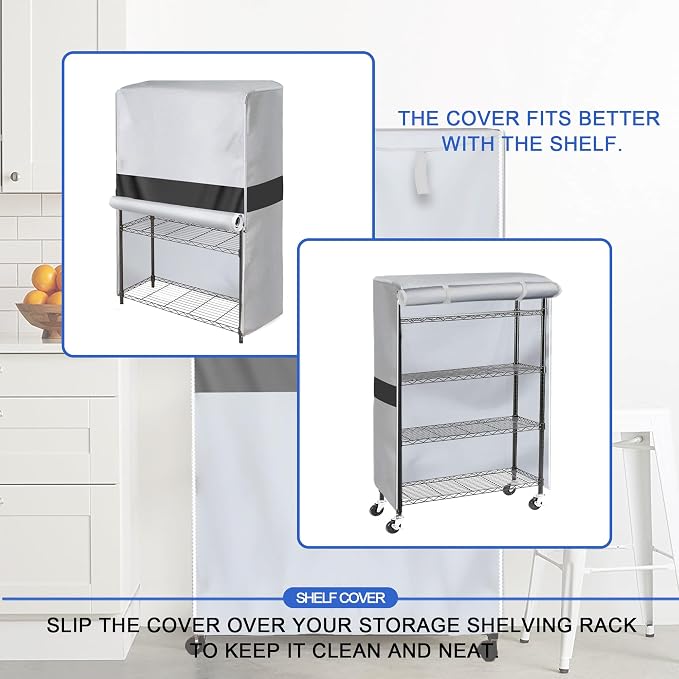 Shelf Cover, Wire Rack Cover 36" W x 18" D x 72" H | Dust Blocking, 600D Oxford Fabric, Garage, Basement, Roll-Up Front, Dual Zipper, Side Pockets, Shelving Cover, Silver & Black