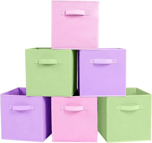 ShellKingdom Storage Bins, Foldable Fabric Storage Cubes And Cloth Storage | Storage Organizer For Closet And Toys, 10.5x10.5x11 INCH, 6 Pack (Pink, Green, Lavender)
