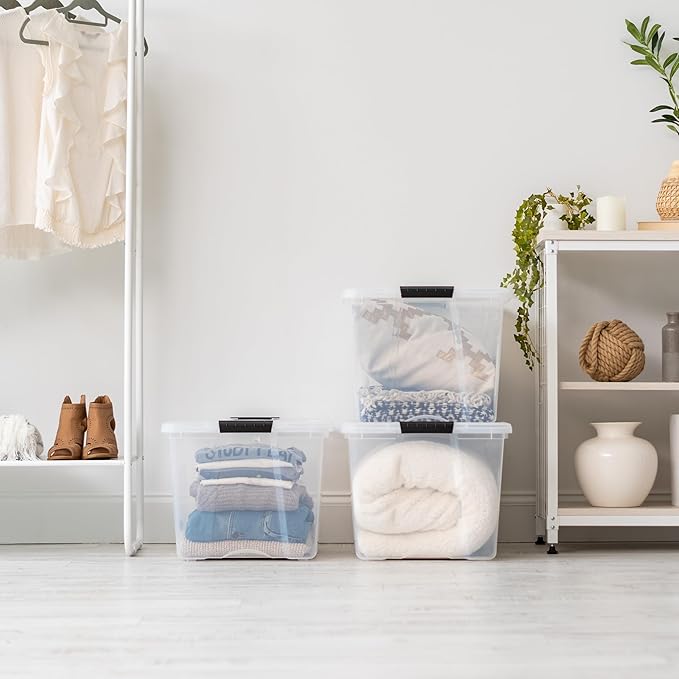 IRIS USA 2-Pack 72 Quart Storage Bins with Lids | Transparent design makes contents easy to find. Perfect for moving, blankets, clothing, and garage storage. Nestable design