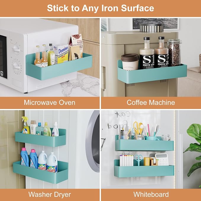 Mystozer Magnetic Spice Rack for Refrigerator, Kitchen Organizer and Storage Shelf, Blue(2 Pack)