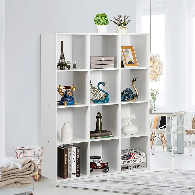 ZenStyle 12 Cube Storage Organizer, Freestanding Bookcase Bookshelf, Modern Multipurpose Display Cabinet for Living Room, Study, Reading Nook, Closet, Bathroom, Office, White
