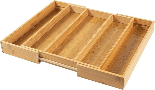 Utoplike Drawer Organizer Kitchen Utensils, Expandable Bamboo Cutlery Tray | Extendable Silverware Holder for Drawer, Flatware Caddy for Organized Kitchen, Apartment and RV, 3-5 Slots