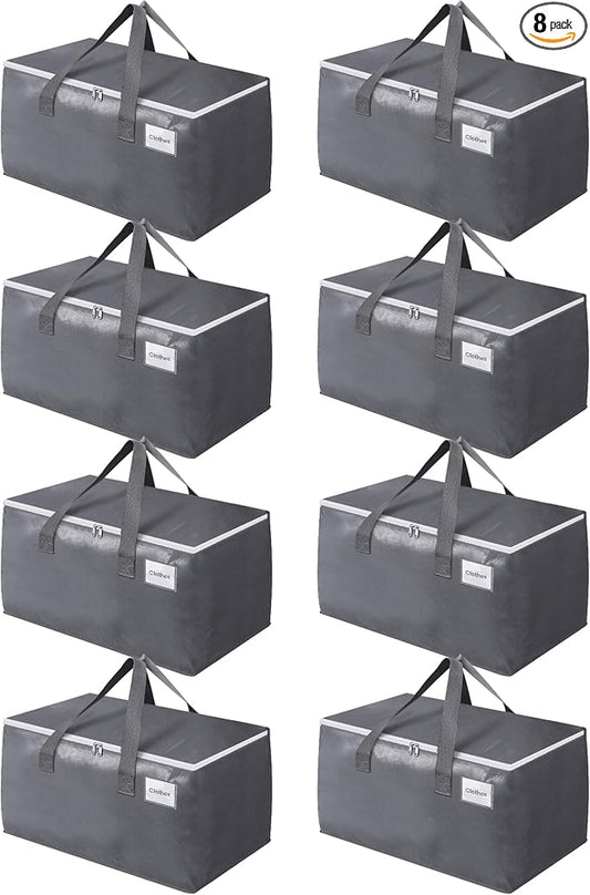 BlissTotes Large Moving Bags, Storage Bags, 93L-8 Pack | Moving Bags with Zipper, Handles Moving Supplies with lids, Heavy Duty Totes for Storage Bags, Space Saving, Moving Totes