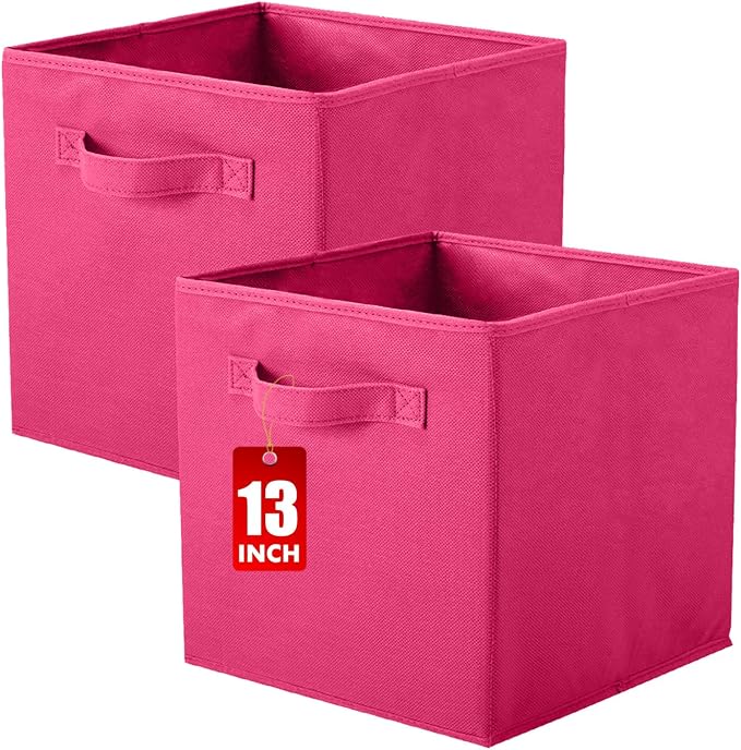ShellKingdom Storage Bins, Foldable Fabric Storage Cube And Cloth Organizer | Storage Drawer For Closet And Toys, 13 X 13 X 13 INCH, 2 Pack (Fuchsia)
