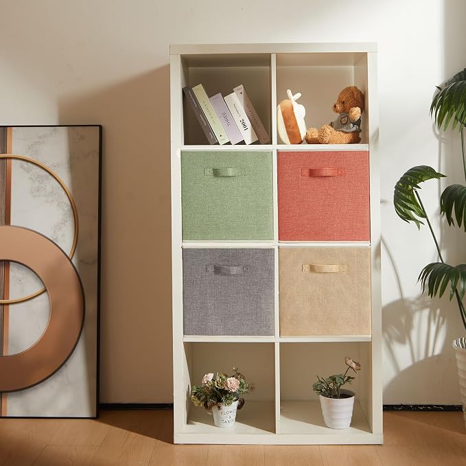 Storage Cube Organizer Bin 13" x 15" x 13" Large Boxes Fabric Basket with Handles for Organizing Shelves Closet Clothes 4 Color Set A