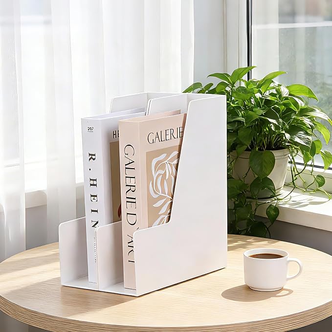 CiWiVOKi Vertical Magazine File Holder, 4 Pack, White | Desktop File Organizers for Magazines, Binders, Notebooks and Paperwork with Space-Saving Vertical Storage