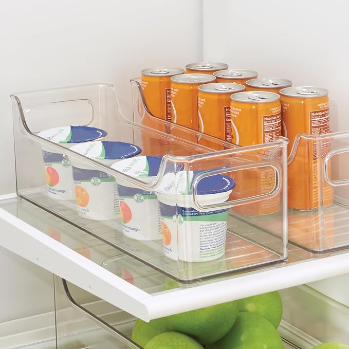 iDesign Stackable Plastic Pantry Bin with Handles, Clear | For Cabinets or Fridge, Made in USA