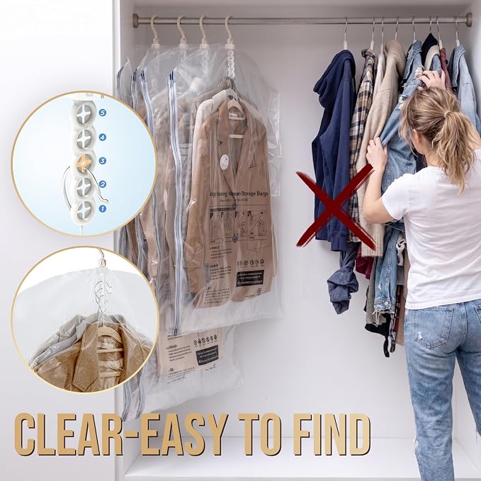TAILI Hanging Vacuum Storage Bags with Electric Air Pump, Vacuum Seal Bags for Clothing Travel, Space Saving Hangers for Clothes, Coats, Suits and Jackets, Set of 4(2 Long, 2 Short)