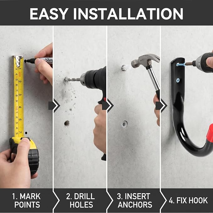Wall Mount Garage Storage Hooks, Heavy Duty Steel Storage Hook Great for Garden Tools, Hoses, Lawn Mowers (5.5Inch x 4Inch)