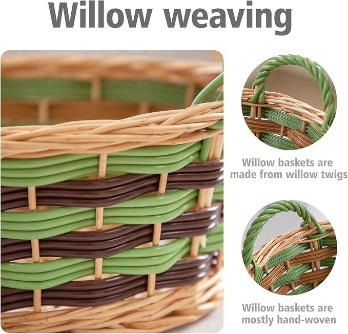Kingwillow, Storage Basket, Oval-Shaped Woven Willow Basket with Handles, Suitable for Bedrooms, Kitchens, and Wardrobes. (Large Size)