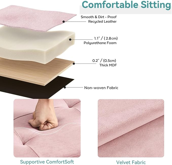 BRIAN & DANY 43 Inches Folding Storage Ottoman Bench, Ottoman with Storage Bench for Bedroom, Living Room, Entryway, with Legs, Pink