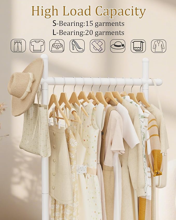Industrial Clothes Racks,Metal Garment Trees,68.9in,White,Small | Coat Racks Freestanding with Natural Patterned Bottom Plate,Easy to Clean Coat Hangers for Home,Clothing Stands for Office