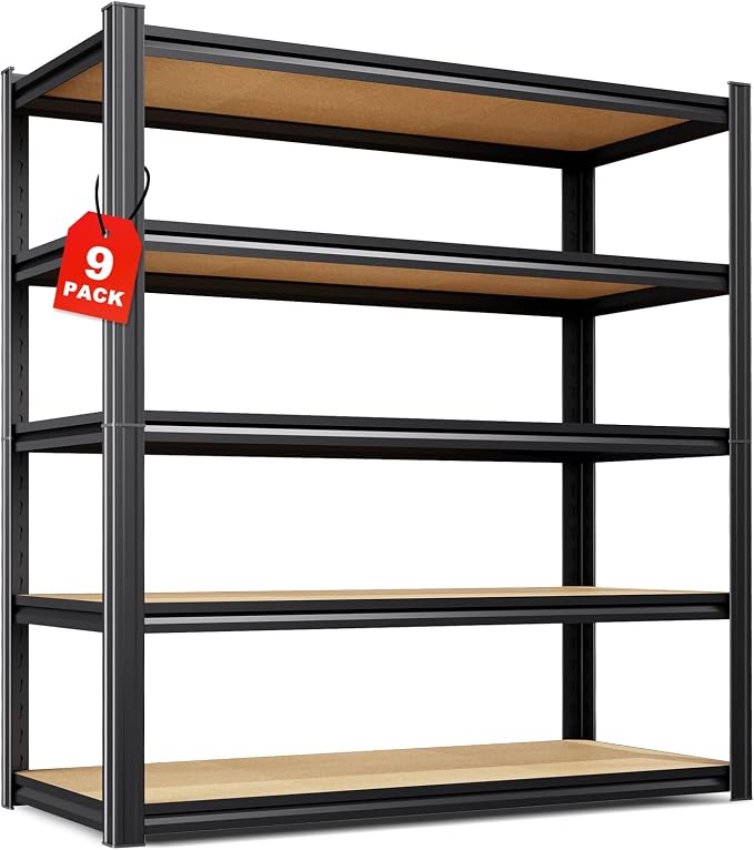 Set of 9-46" W Garage Shelving-2050 lbs 5 Tier Storage Shelves,Adjustable Heavy Duty Metal Shelving Unit and Storage Large Rack,Utility Steel Shelf for Warehouse Industrial Pantry 71"x46"x18"