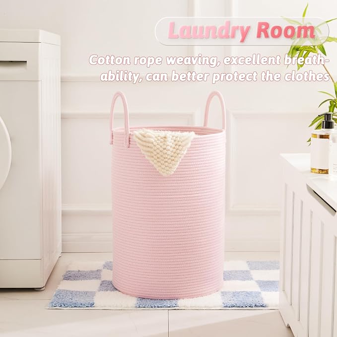 Artfeel Laundry Basket,Woven Cotton Rope Laundry Hamper,40L for Decorative Storage of Dirty Clothes,Toys and Blankets in Bathroom,Baby Room and Living Room