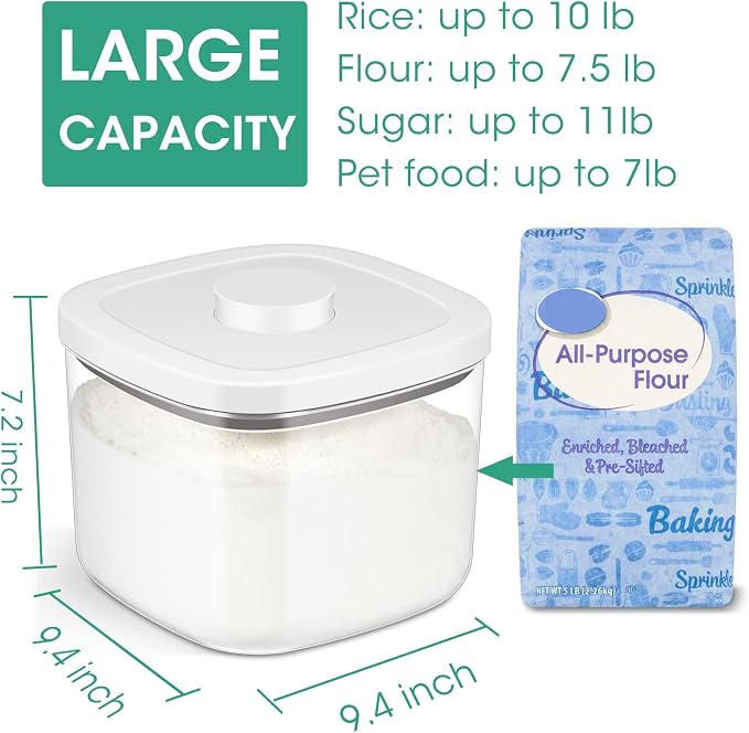 TBMAXS Airtight Rice Container 10 Lbs, Clear Plastic Food Storage Container Bin For Flour Sugar, Dry Food Holder with Easy Locking Lid for Kitchen Pantry Organization and Storage