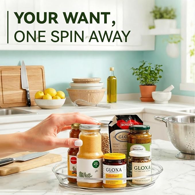2 Pack Lazy Susan Turntable Organizer for Cabinet, 9.25'' Rotating Spice Rack Organization for Kitchen, Pantry, Bathroom, Vanity, Countertop, Medicine Storage, Seasoning Spice Organizer