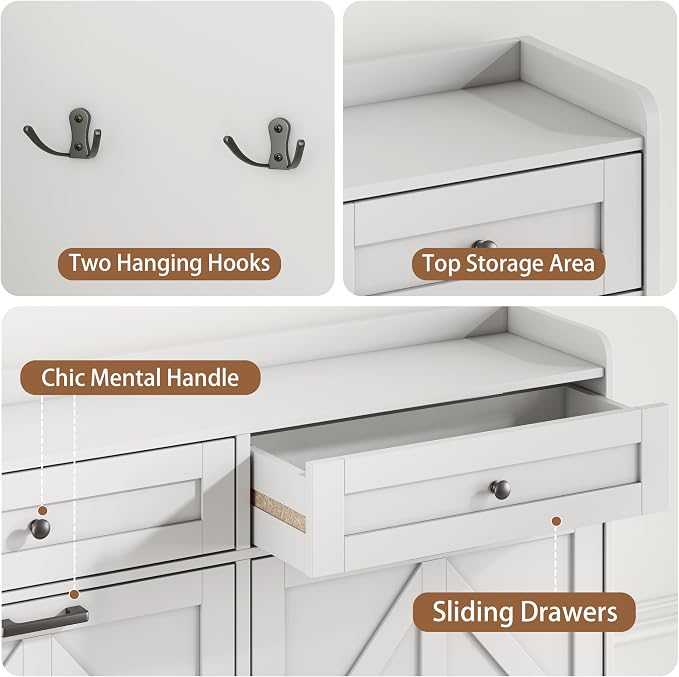 Shoe Cabinet with 4 Flip Drawers & 2 Top Drawers, 43" Tall Freestanding Shoe Storage Organizer for Entryway, Wooden Narrow Hidden Slim Shoe Rack for Front Door Entrance, Hallway, Living Room, White