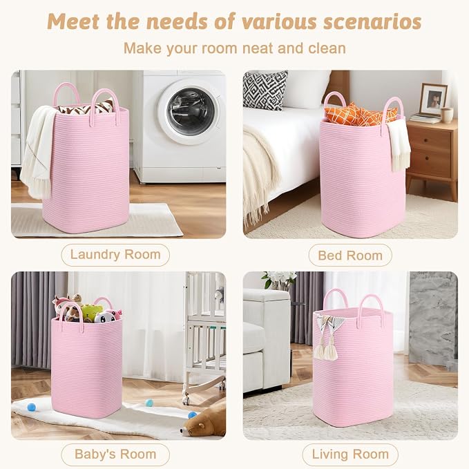 Artfeel Laundry Basket,Woven Cotton Rope Laundry Hamper,100L Versatile Storage for Dirty Clothes,Baby Toys,and Blankets in Bathroom, Nursery,and Living Room