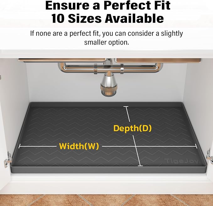 TigeJoy Under Sink Mat 28" x 22", Silicone Mats in Kitchen Bathroom Organizers and Storage, Waterproof Protector for Drawer Shelf and Cabinet Liner, Flexible Drip Tray | Leak-Proof Silicone Mat Sink Protector, Kitchen Essentials Organizer and Storage,B...