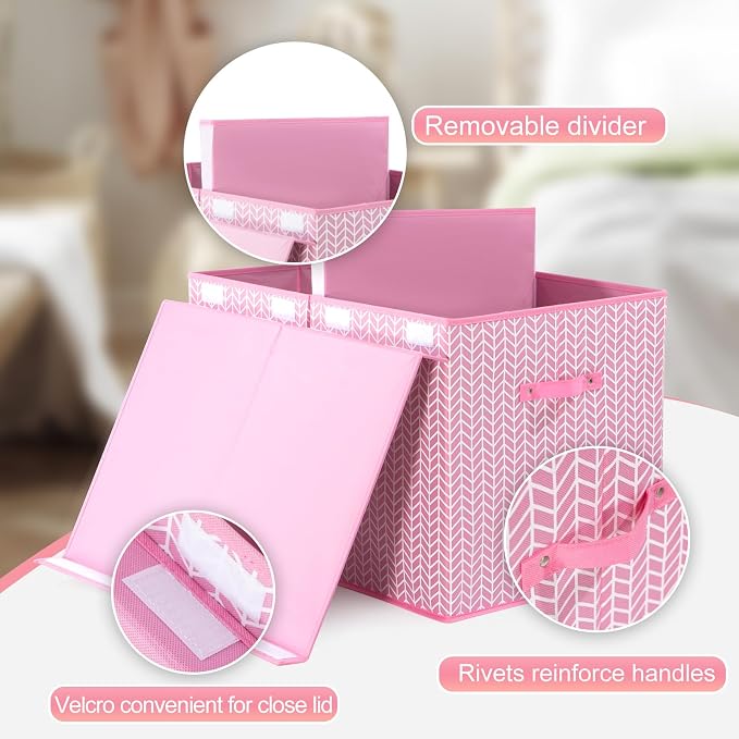 Mayniu Extra Large Toy Box Chest with Dividers, 120L Sturdy Toy Storage Organizer Bin Boxes Basket for Kids, Boys, Girls, Living Room, Nursery, Bedroom, Playroom (26"x17" x17", Pink)
