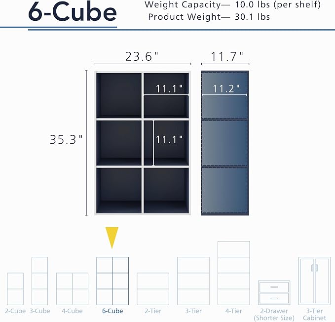Homes: Inside + Out Apexa 6-Cube Storage Organizer Shelves, Stackable Wood Bookcase Fits Cubby Bins for Organization, Dorm Teen Room Decor & Home Office, Steel Blue