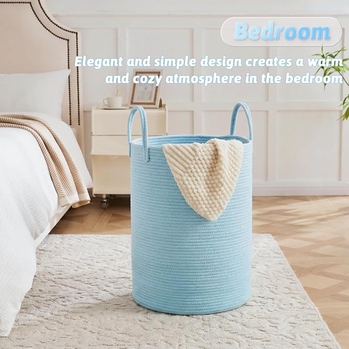 Laundry Basket,Woven Cotton Rope Laundry Hamper,40L for Decor Storage of Dirty Clothes,Toys and Blankets in Bathroom,Baby Room and Living Room