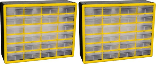 Akro-Mils 24-Drawer Plastic Drawer Storage Cabinet for Garage Organization, Bead Organizer, Building Bricks Storage, Teacher Toolbox, Makeup Organizer, 20-Inch W x 6-Inch D x 16-Inch H, 10124 Yellow