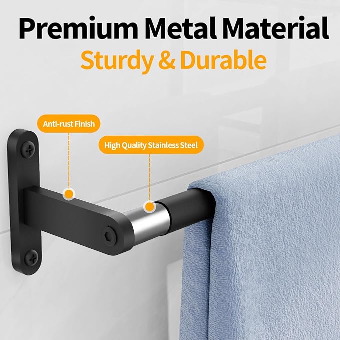 KLJKPA Towel Bar for Bathroom, 24 Inch Wall Mounted Towel Rack, Black | Heavy Duty Single Towel Rod, Space-Saving Hand Towel Holder, Toilet Kitchen Towel Storage, Rustproof, Stainless Steel