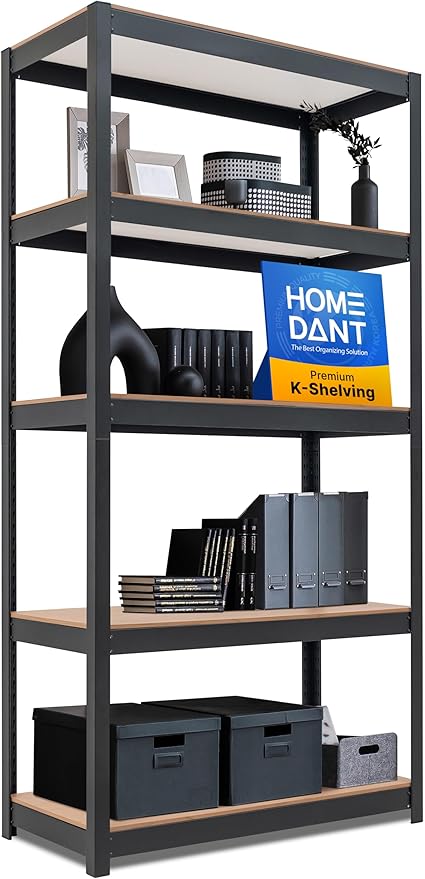 House Black 36.2" W 5 Tier Storage Shelves Garage Shelving Unit | Adjustable boltless metal shelving for pantry, closet, kitchen, basement, garage and warehouse