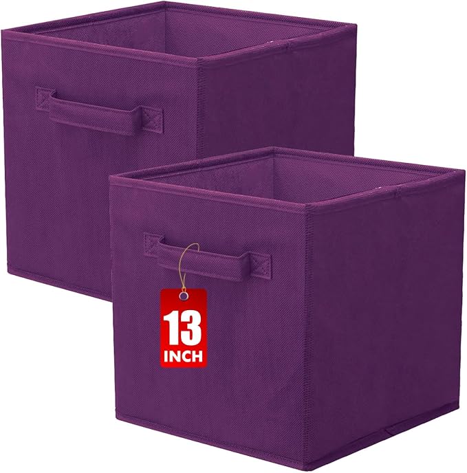 ShellKingdom Storage Bins, Foldable Fabric Storage Cube And Cloth Organizer | Storage Drawer For Closet And Toys, 13 X 13 X 13 INCH, 2 Pack (Purple)