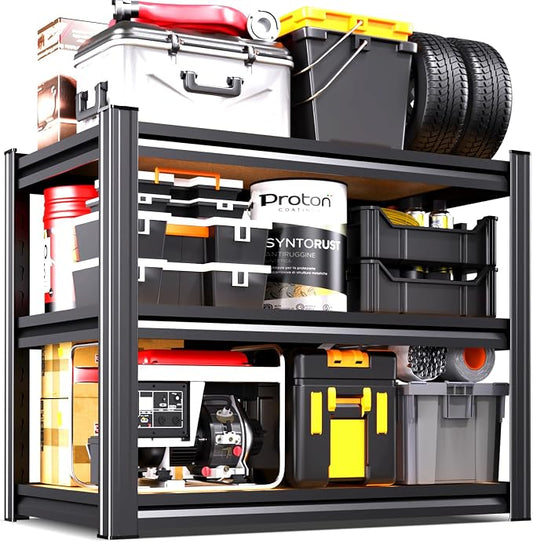 33.5" H Garage Shelving Heavy Duty Storage Shelves, Metal Adjustable Shelving Unit, Utility Garage Organizer Shelf for Basement, Pantry, Kitchen, Warehouse, 33.5" Hx35.4 Wx15.7 D, Black