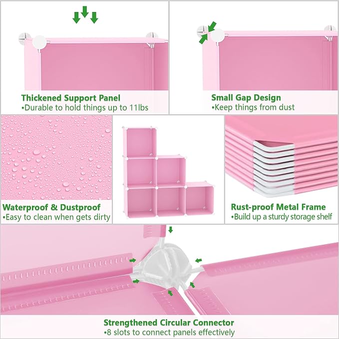 C&AHOME 6-Cube Storage Organizer Cube Shelf Closet Storage Bookcase, Pink | Stackable Cubby Storage, Bookshelf, Portable Plastic Storage Closet Organizer, DIY Modular Shelving Units for Home, Wardrobe