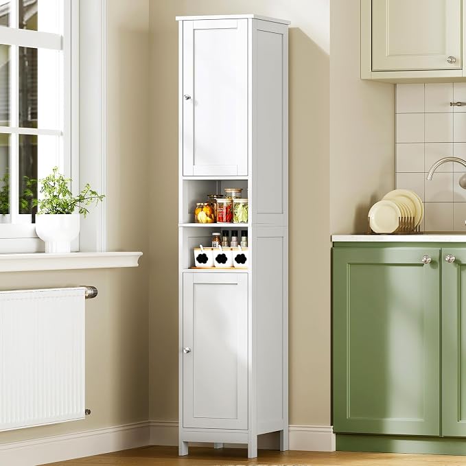 67" Tall Bathroom Cabinet with Adjustable Shelves and Doors, Narrow Bathroom Storage Cabinet for Small Space, Living Room, Entryway, Kitchen, White