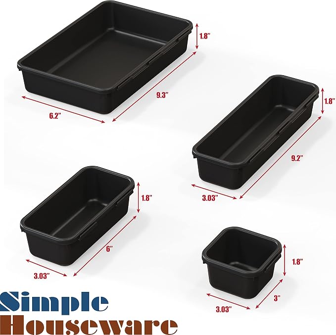 Simple Houseware Interlocking Desk Drawer Bins Organizer, 10 Packs, Black | Great for Makeup Vanity, Bathroom, Office Drawers