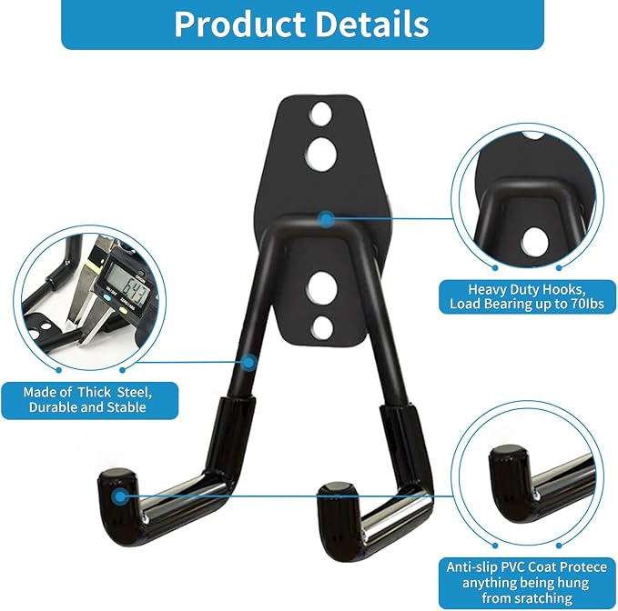 GeeWatom Garage Storage Utility Hooks，Garage Garden Tool Organizer，Steel Wall Mount Hooks, Garden Small U Hooks (4 Pack-Black)
