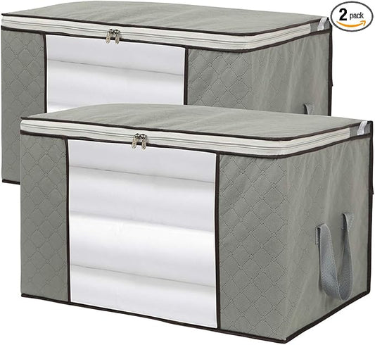 Szxc 2 Pack Foldable Large Storage Bags for Comforter Quilt Blanket Clothes | 24 x 16 x 14 inch with Clear Window & Handles - Easy to Fit King Size Comforter Set Under Bed Organizer