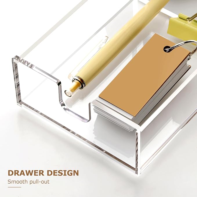 Acrylic Mail Sorter Desk Organizer Holder with Drawer, 5 Compartments Clear | Small File Script Letter Document Storage for Desk Bill Filling Envelope Holder Office, Home, School Organization