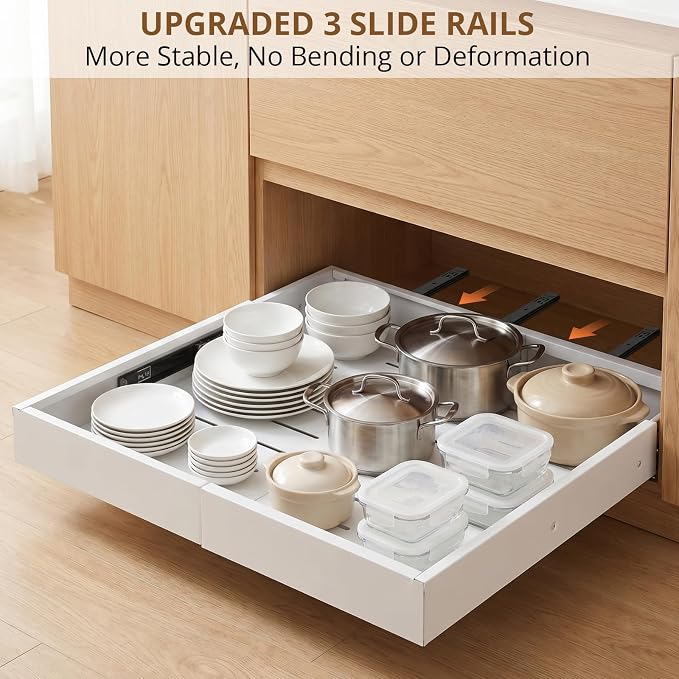 DOMNIU 2 Pack Pull Out Cabinet Organizers Width(12"-19"), Depth(17"-23") | Slide Out Drawers, Upgrade 3 Slide Rails Sliding Drawer for Kitchen Cabinet Organizer, White