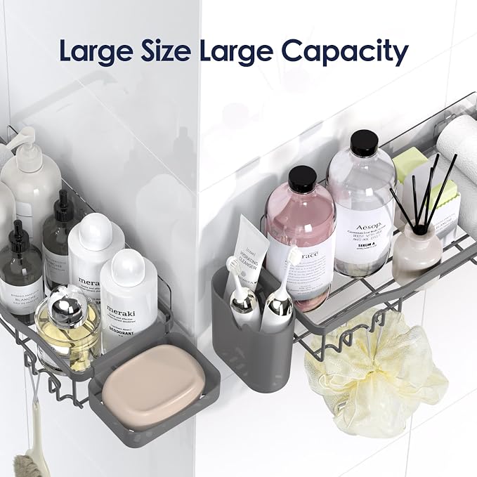 NESOMI Shower Caddy Adhesive Shower Organizer 8-Pack, Rustproof Stainless Steel Bathroom Shelves, Large Capacity No-Drill Rack Storage Accessories with Soap Dish Toothbrush Holder Hooks