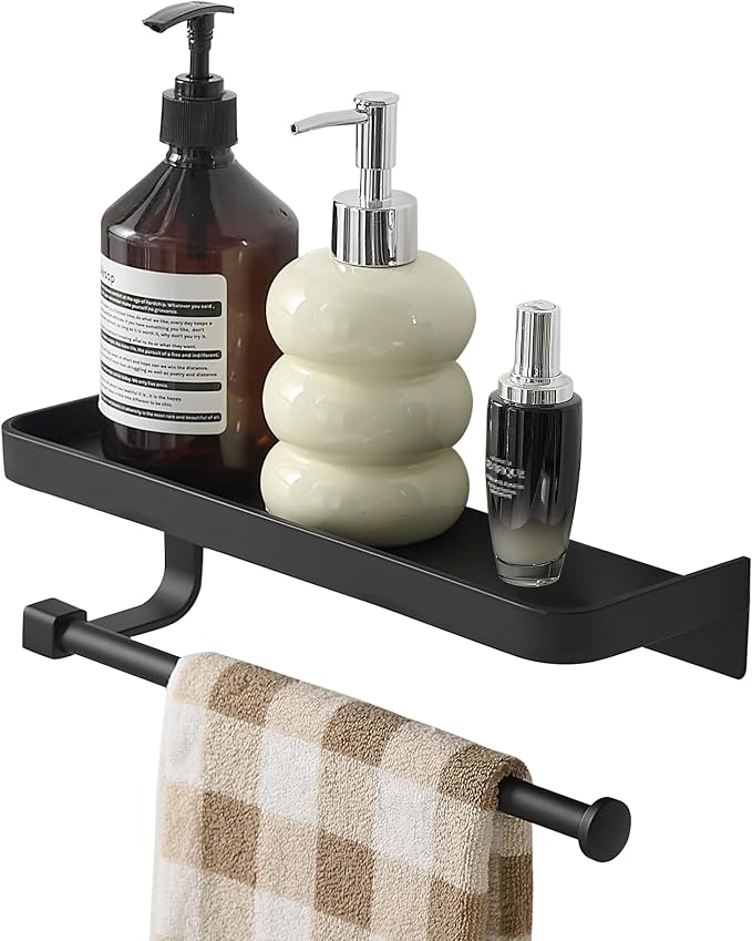 JOOM Hand Towel Holder for Bathroom -Paper Towel Holder Wall Mount - for Bathroom Black Paper Towel Holder with Shelf -Kitchen Towel Holder Black