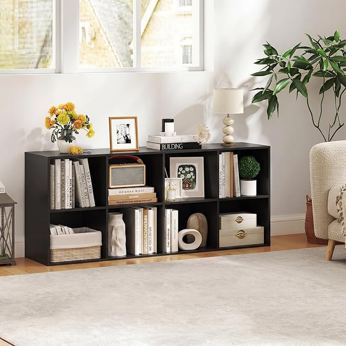 Giantex 8-Cube Bookcase, 3-Tier Cubby Bookshelf, Horizontal Vertical Display Rack with Anti-Tipping Kits, Modern Storage Organizer Shelf Unit for Bedroom, Living Room, Study (Black, 8-Cube)