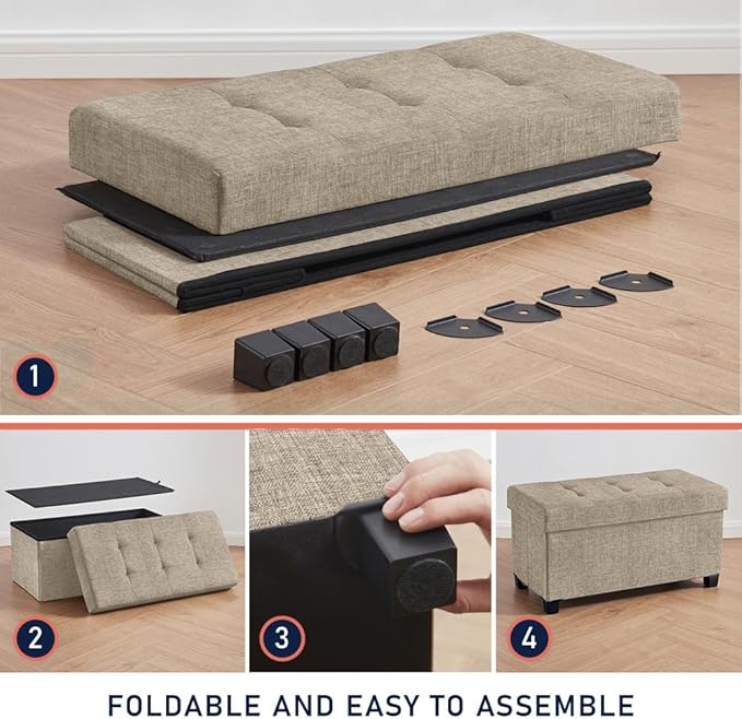 Ornavo Home 30" Large Storage Ottoman Bench with Legs, Taupe | Foot Rest Stool; Ottoman with Hidden Storage; Ideal for Bedroom, Living Room, Entryway or Home Office