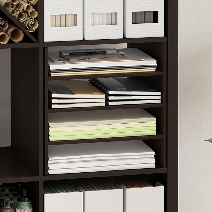 Furinno Cubicle 3-Shelf Cube Insert, Cube Organizer, Dark Oak | 13.3W x 13.4H, Fits into Furinno Extra Thick Cubes, for Organizers and Storage (Does not fit IKEA Kallax Shelving)
