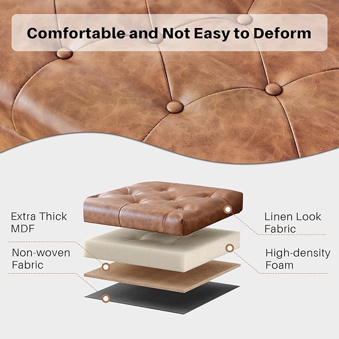 Redlife 42" Faux Leather Storage Ottoman Bench, End of Bed Storage Bench | Faux Leather, Solid Wood Leg, Safety Hinge, Modern Accent Leather Ottoman Storage for Bedroom Living Room Entryway, Brown