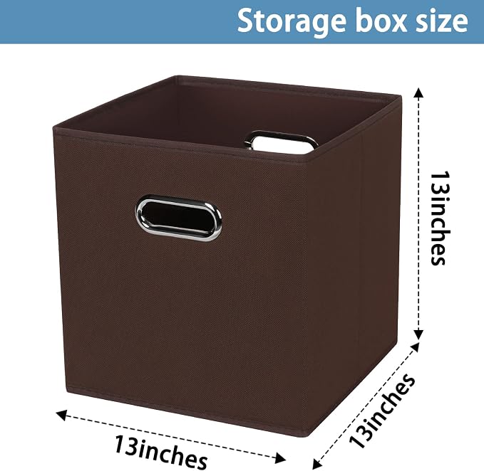 Black Fabric Cubby Storage Bins,13x13x13 Inches ,Cube Organizer Bin Foldable Storage Boxes with Dual Handles Fabric Organizer Box and collapsible Storage basket,Set of 3,Coffee